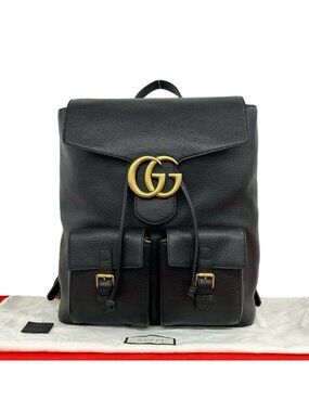 Gucci GG Logo Leather Backpack Black